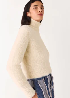 Beige Isla Cropped Fluffy High Neck