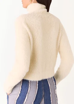 Beige Isla Cropped Fluffy High Neck
