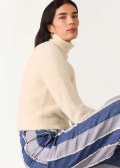 Beige Isla Cropped Fluffy High Neck