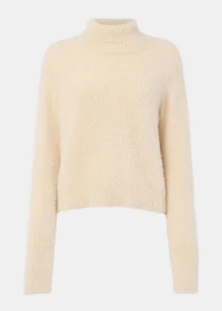 Beige Isla Cropped Fluffy High Neck