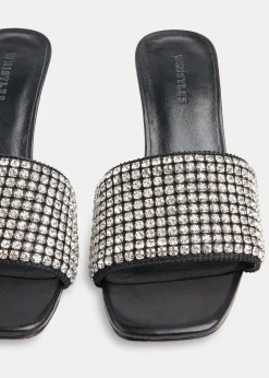 Black Adella Diamante Slip On Mule