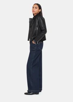Black Agnes Pocket Leather Biker