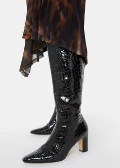 Black Albie Croc Knee High Boot