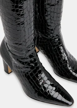Black Albie Croc Knee High Boot