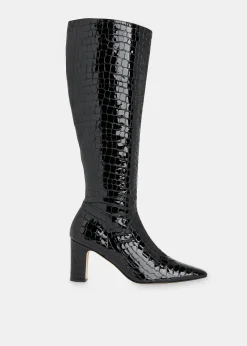 Black Albie Croc Knee High Boot