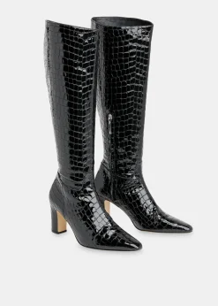 Black Albie Croc Knee High Boot