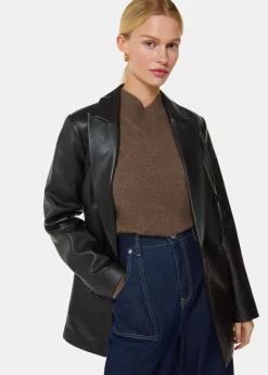 Black Aliza Waisted Leather Blazer