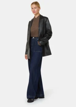 Black Aliza Waisted Leather Blazer