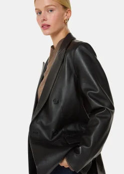Black Aliza Waisted Leather Blazer