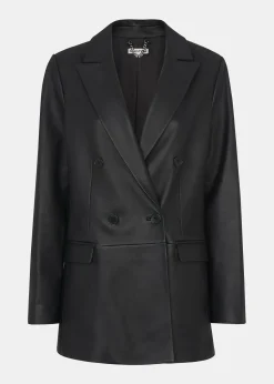 Black Aliza Waisted Leather Blazer
