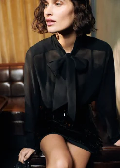 Black Amy Tie Detail Blouse