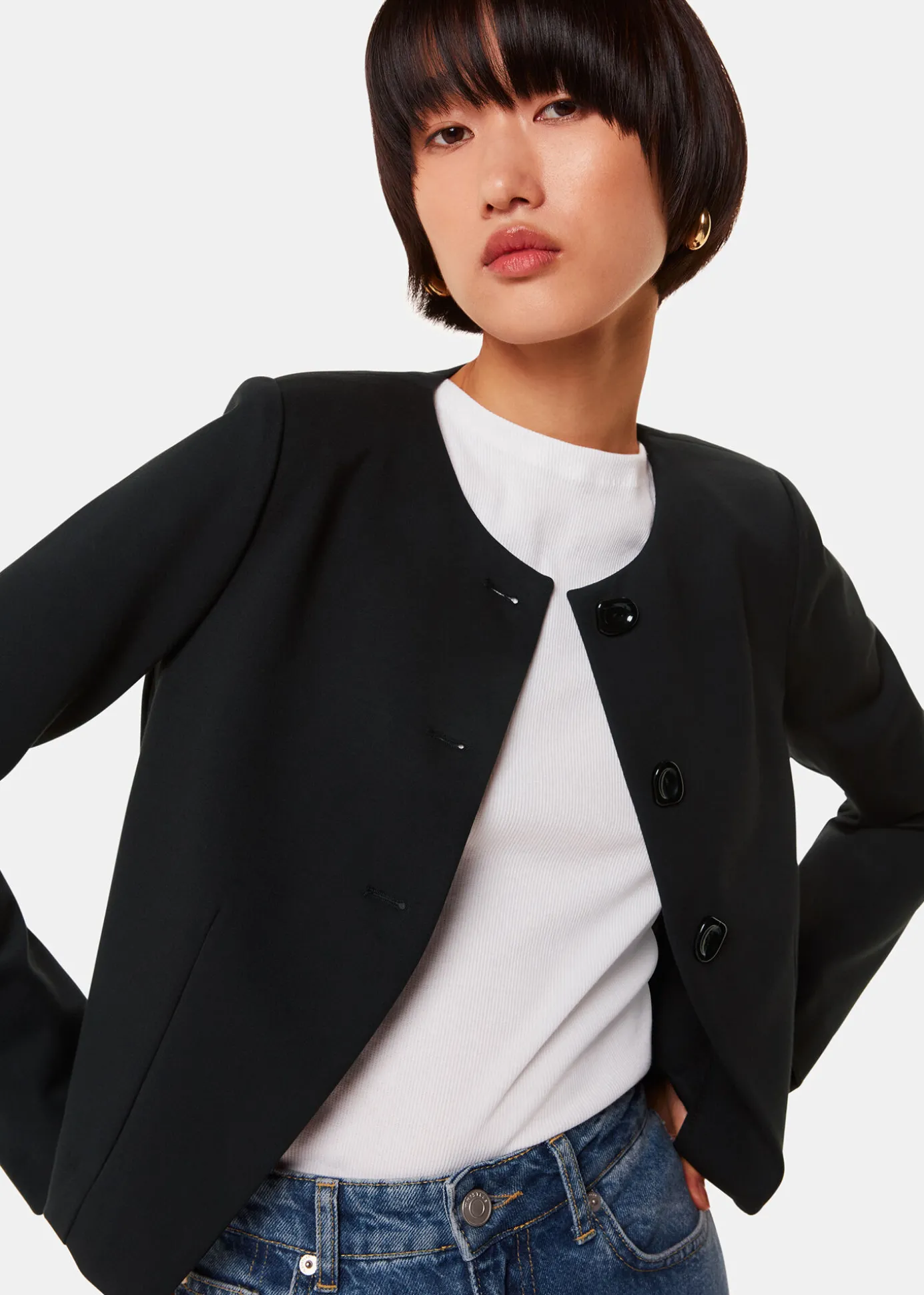 Black Anne Ponte Button Jacket