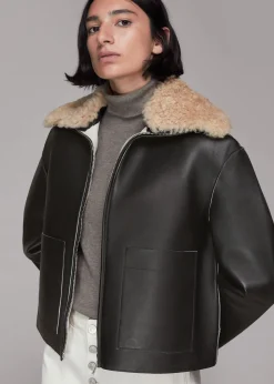 Black Bonded Shearling Collar Jacket