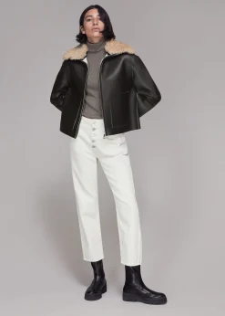 Black Bonded Shearling Collar Jacket