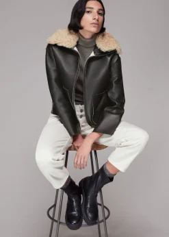 Black Bonded Shearling Collar Jacket