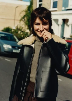 Black Bonded Shearling Collar Jacket