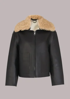Black Bonded Shearling Collar Jacket