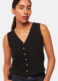Black Button Front Rib Tank