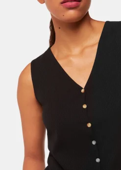 Black Button Front Rib Tank