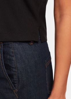 Black Button Front Rib Tank