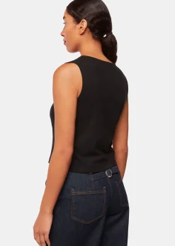 Black Button Front Rib Tank