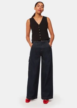 Black Button Front Rib Tank