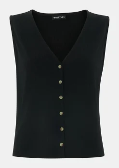 Black Button Front Rib Tank