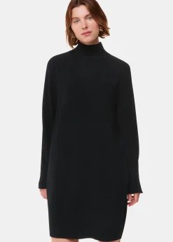 Black Cashmere Funnel Neck Dress