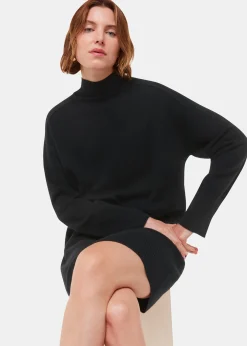 Black Cashmere Funnel Neck Dress
