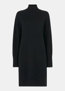 Black Cashmere Funnel Neck Dress
