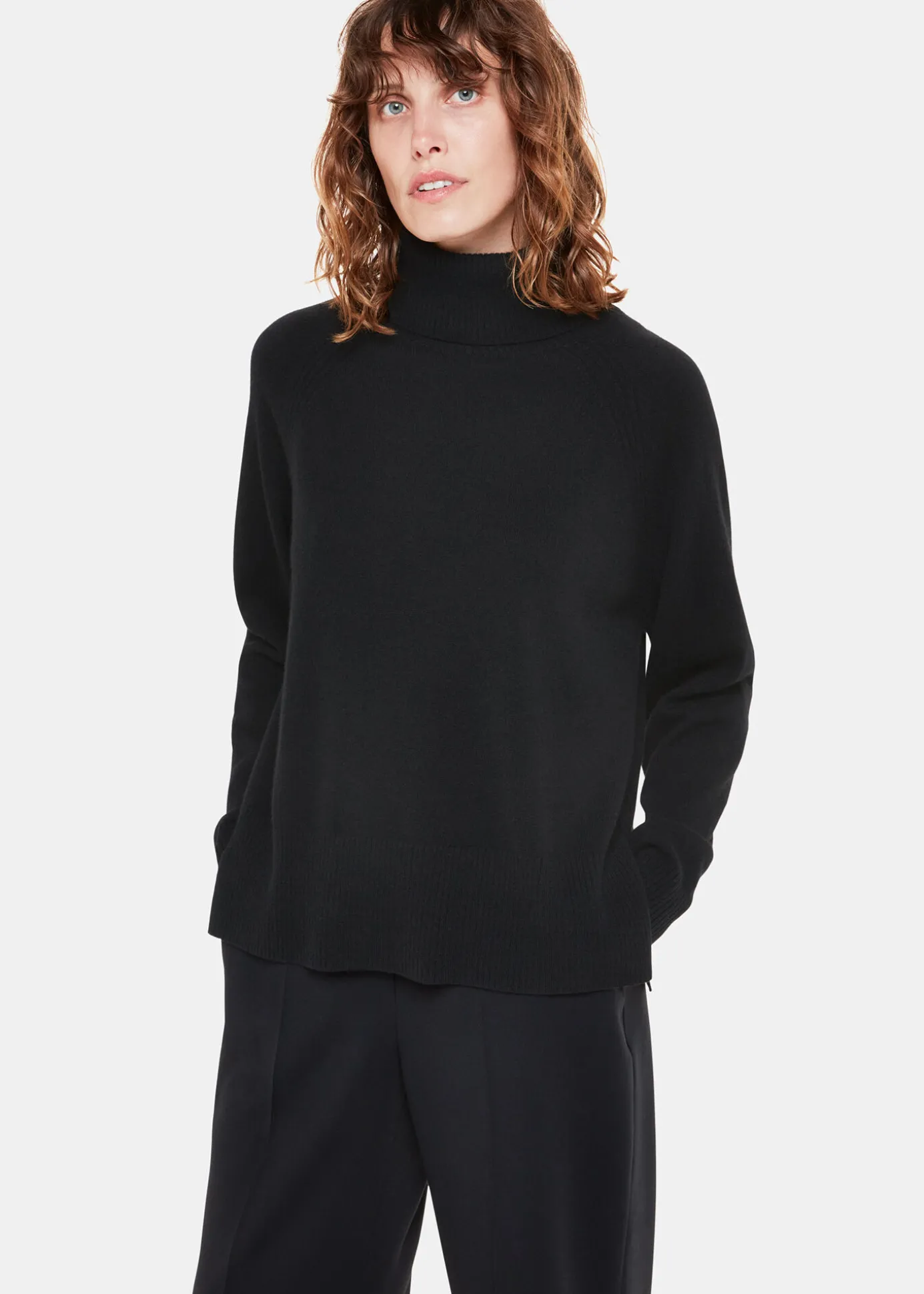 Black Cashmere Roll Neck Jumper