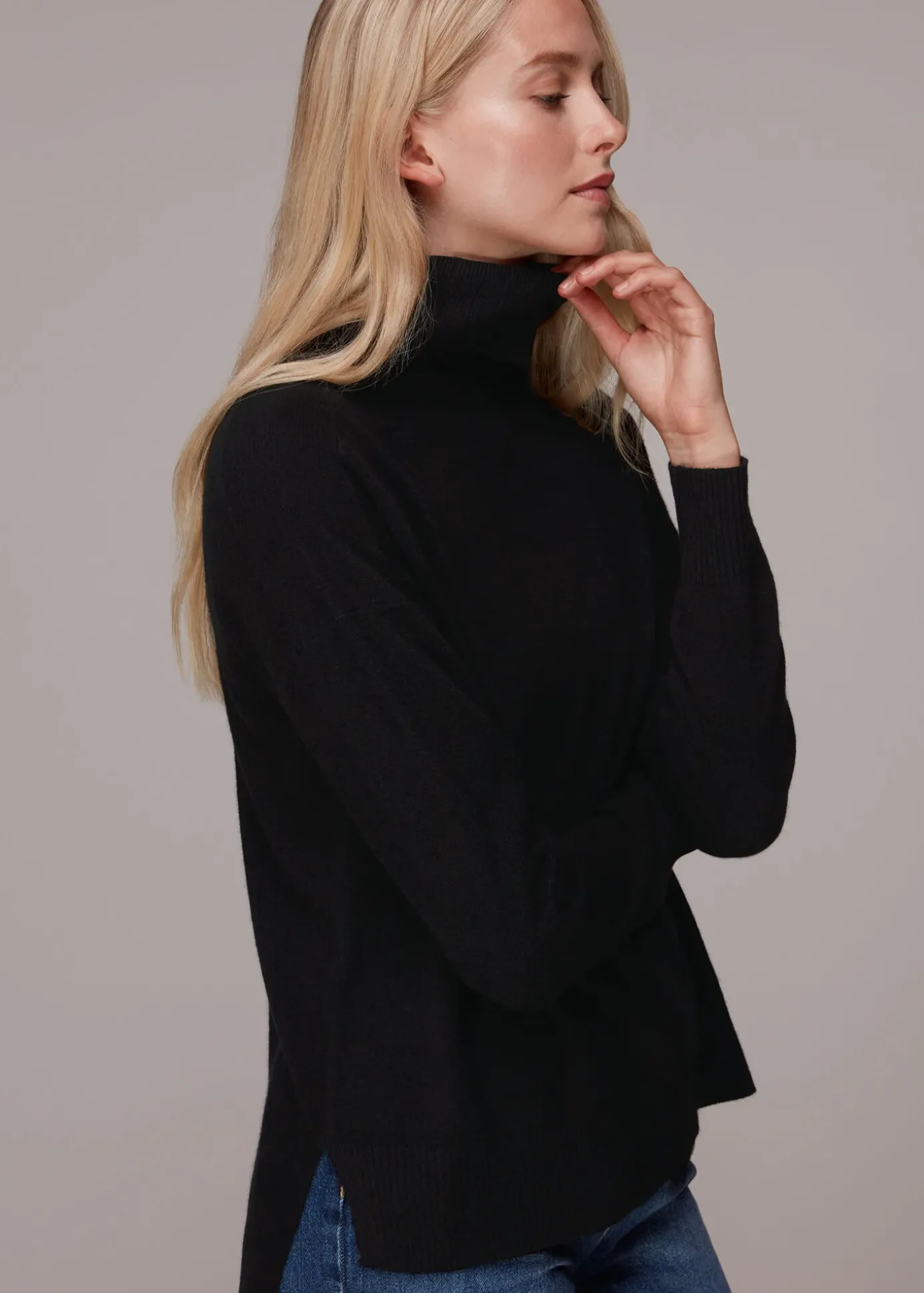 Black Cashmere Roll Neck Jumper