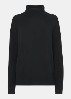 Black Cashmere Roll Neck Jumper