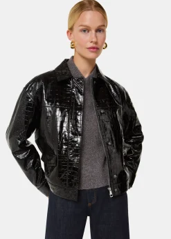 Black Casi Patent Leather Croc Biker
