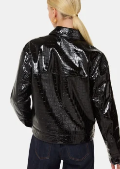 Black Casi Patent Leather Croc Biker