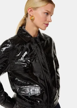 Black Casi Patent Leather Croc Biker