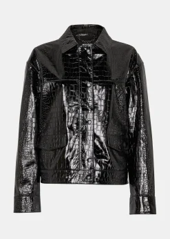 Black Casi Patent Leather Croc Biker