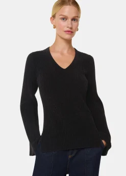 Black Chenille V Neck Knit