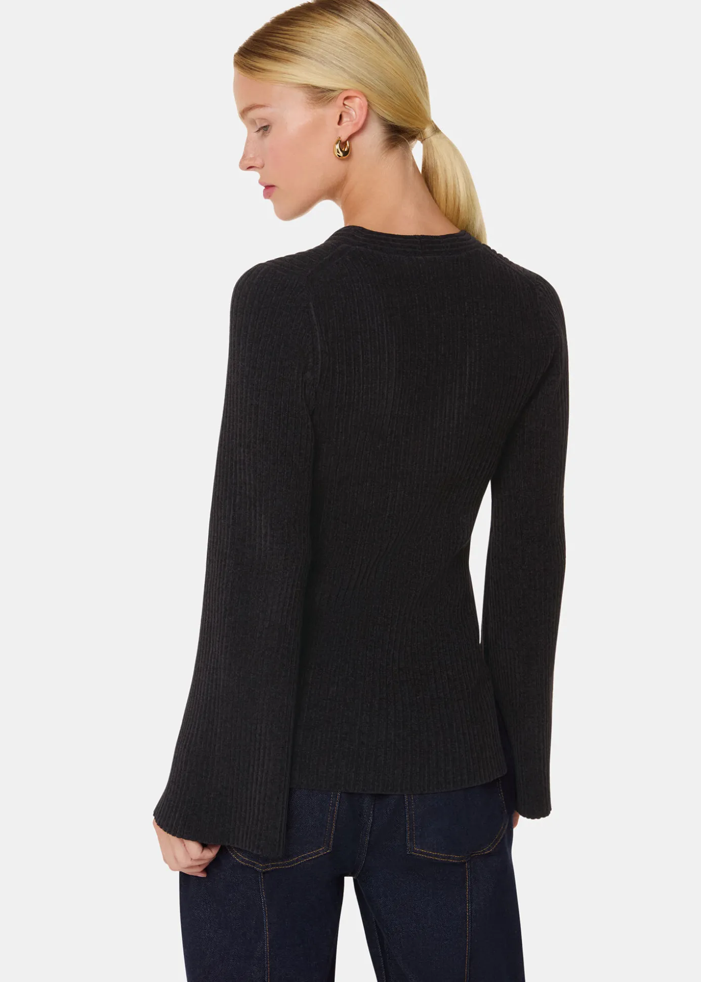 Black Chenille V Neck Knit