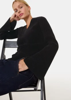 Black Chenille V Neck Knit