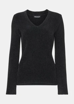 Black Chenille V Neck Knit