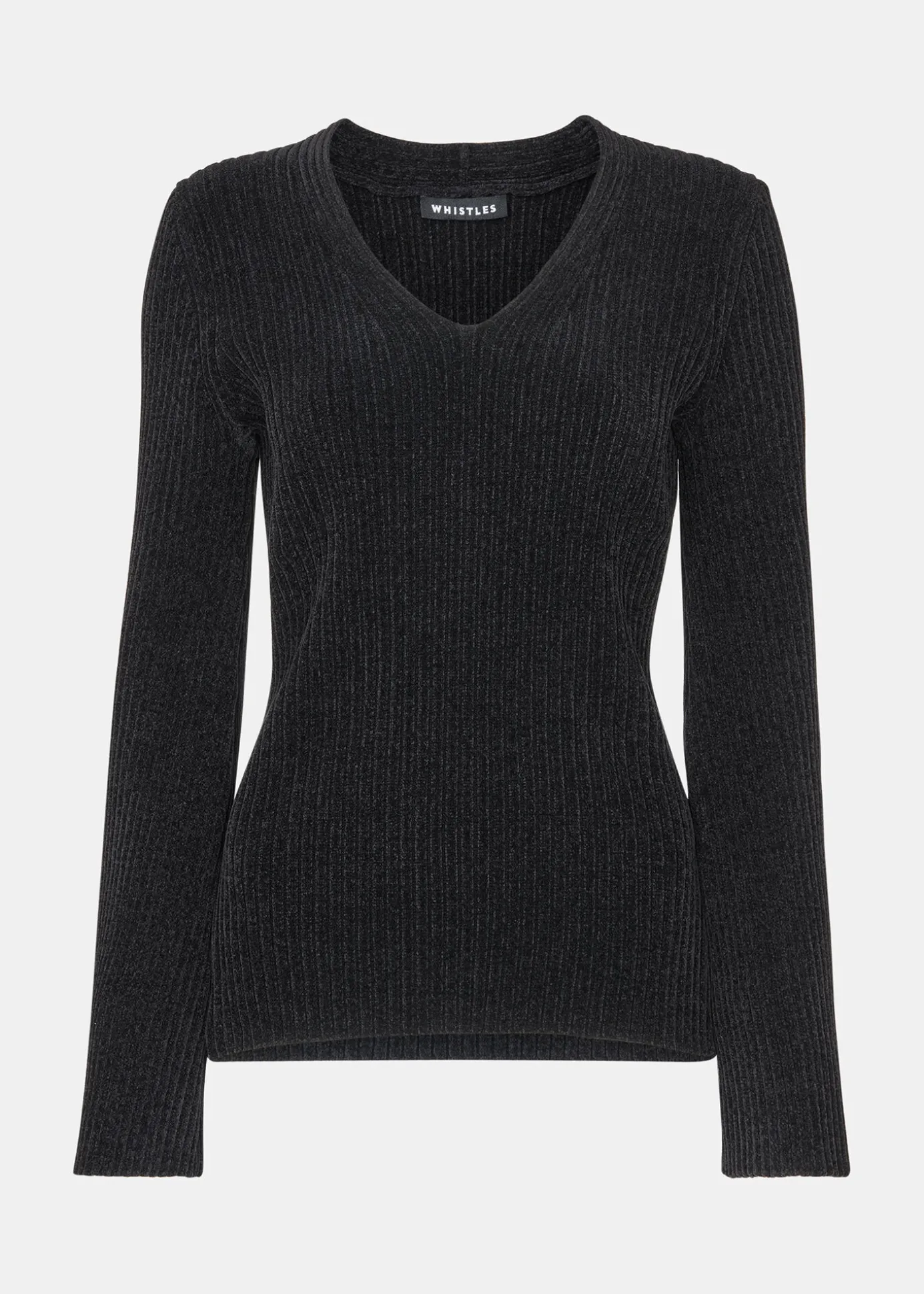 Black Chenille V Neck Knit