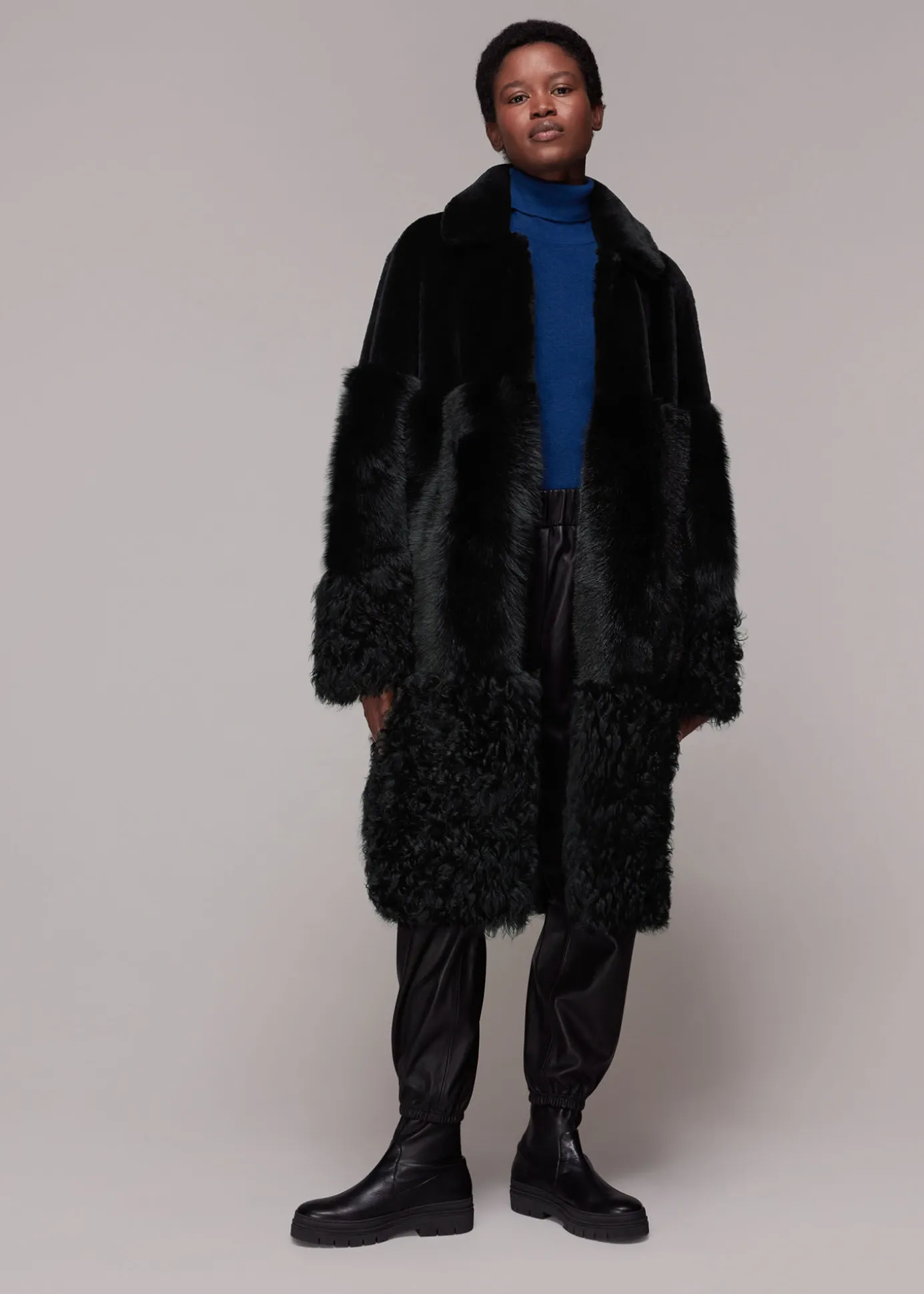 Black Cossma Shearling Longline Coat