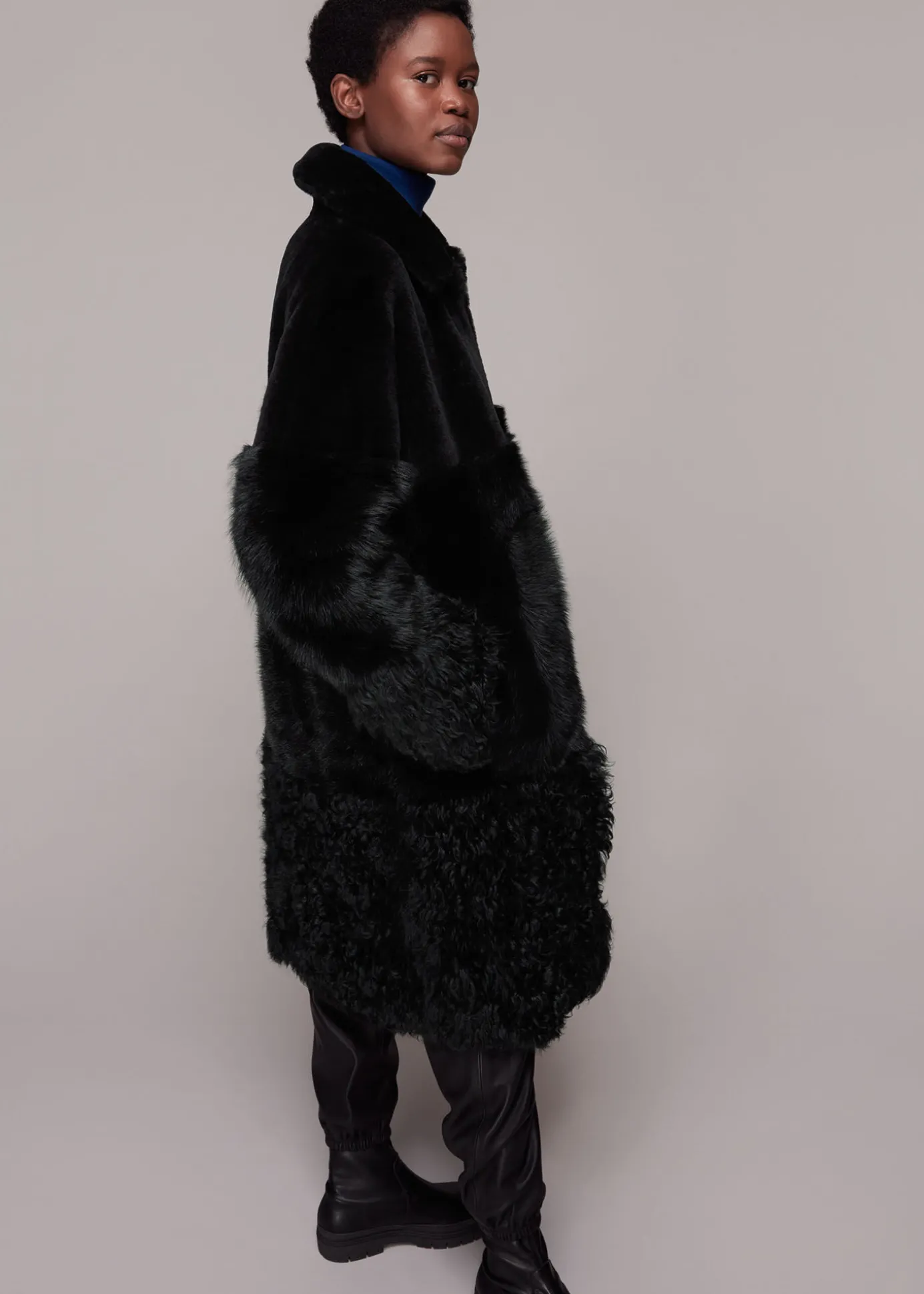 Black Cossma Shearling Longline Coat