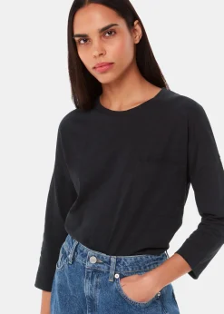 Black Cotton Patch Pocket Top