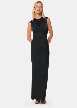 Black Cowl Neck Satin Maxi Dress