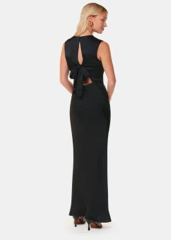 Black Cowl Neck Satin Maxi Dress