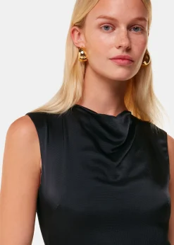 Black Cowl Neck Satin Maxi Dress