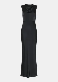 Black Cowl Neck Satin Maxi Dress