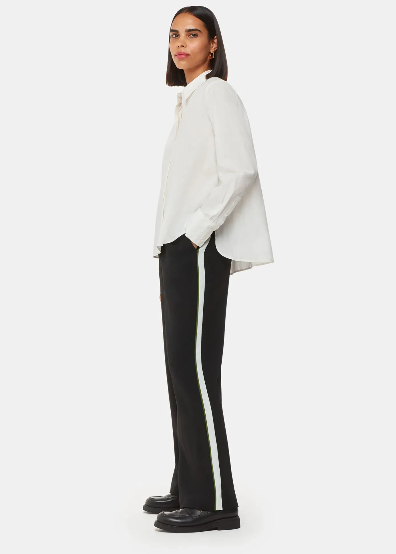 Black Crepe Side Stripe Trouser